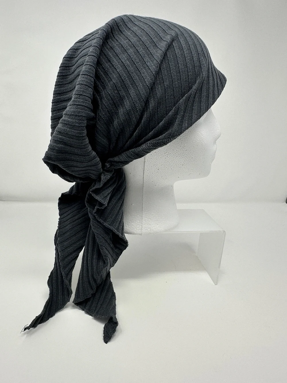 Women’s Dark Gray Ribbed tichel Headscarf - Classic Comfort beanie head wrap